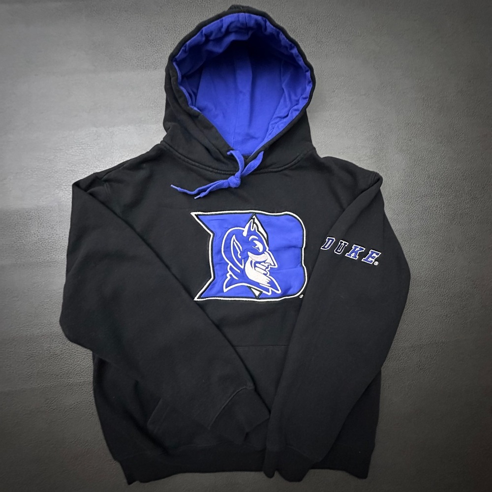 Duke Hoodie Mens Medium Black Sleeve Print Basketball Blue Devils Pullover y2k